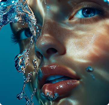 Close-up of a woman's face with water droplets