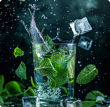 Fresh water with mint leaves in a glass